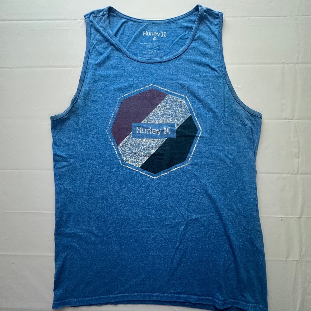 Hurley Mens Blue Heathered Octagon Graphic Logo Tank Top Sleeveless Shirt Medium